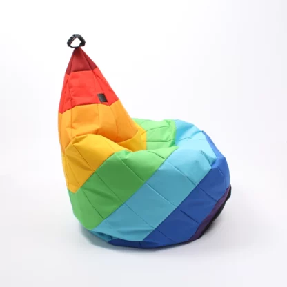 water-resistant rainbow patchwork beanbag made by Oskar Perek