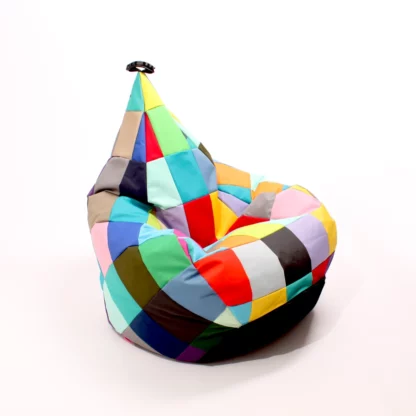 colorful patchwork beanbag made by Oskar Perek good for outside use